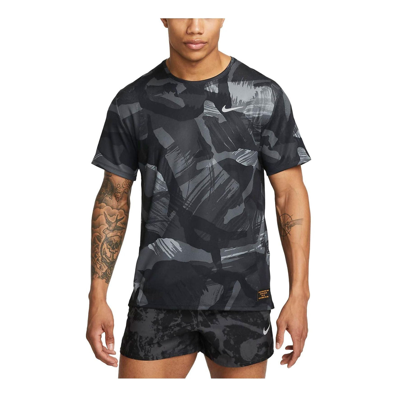 Nike Dri-Fit Miler Camouflage Running T-Shirt 'Black Grey' FD4053-010