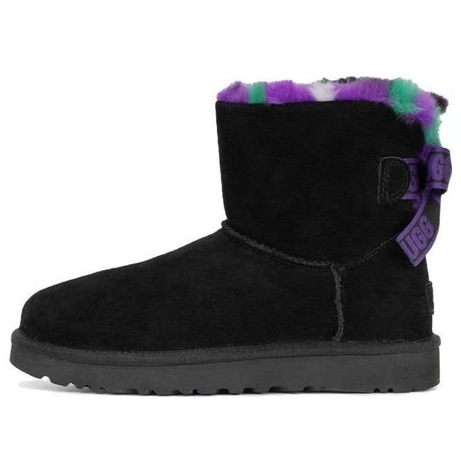 (WMNS) UGG Mini Bailey Bow Plaid Punk Boot 'Black Purple' 1130594-BLK