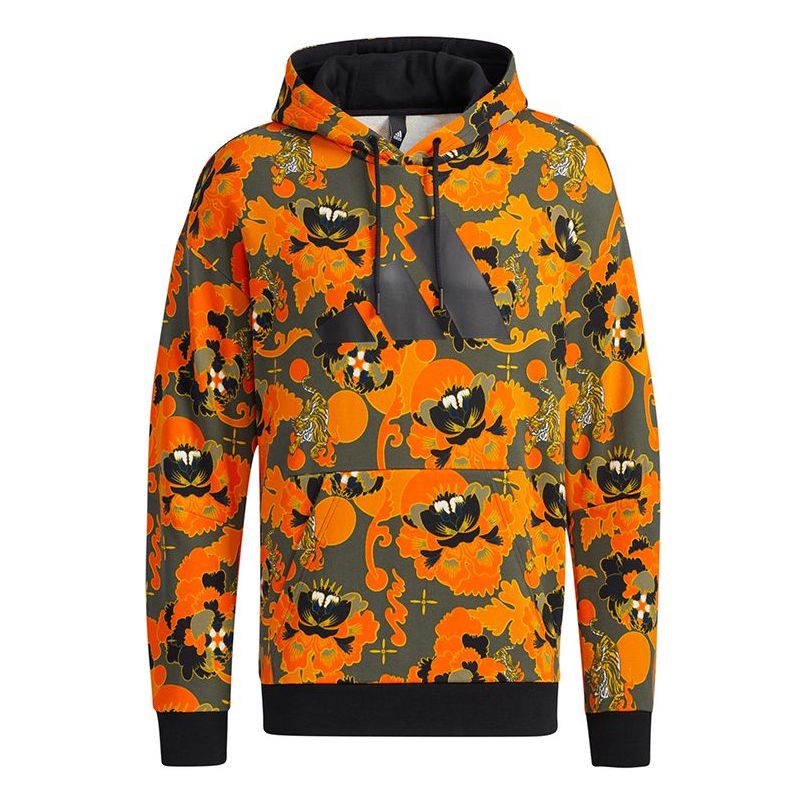 adidas Aop Hoody Printing Casual Sports Pullover Orange Yellow GT6492