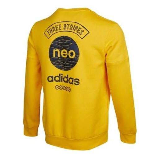 Men's adidas neo Logo Round Neck Pullover Long Sleeves Yellow HC9691
