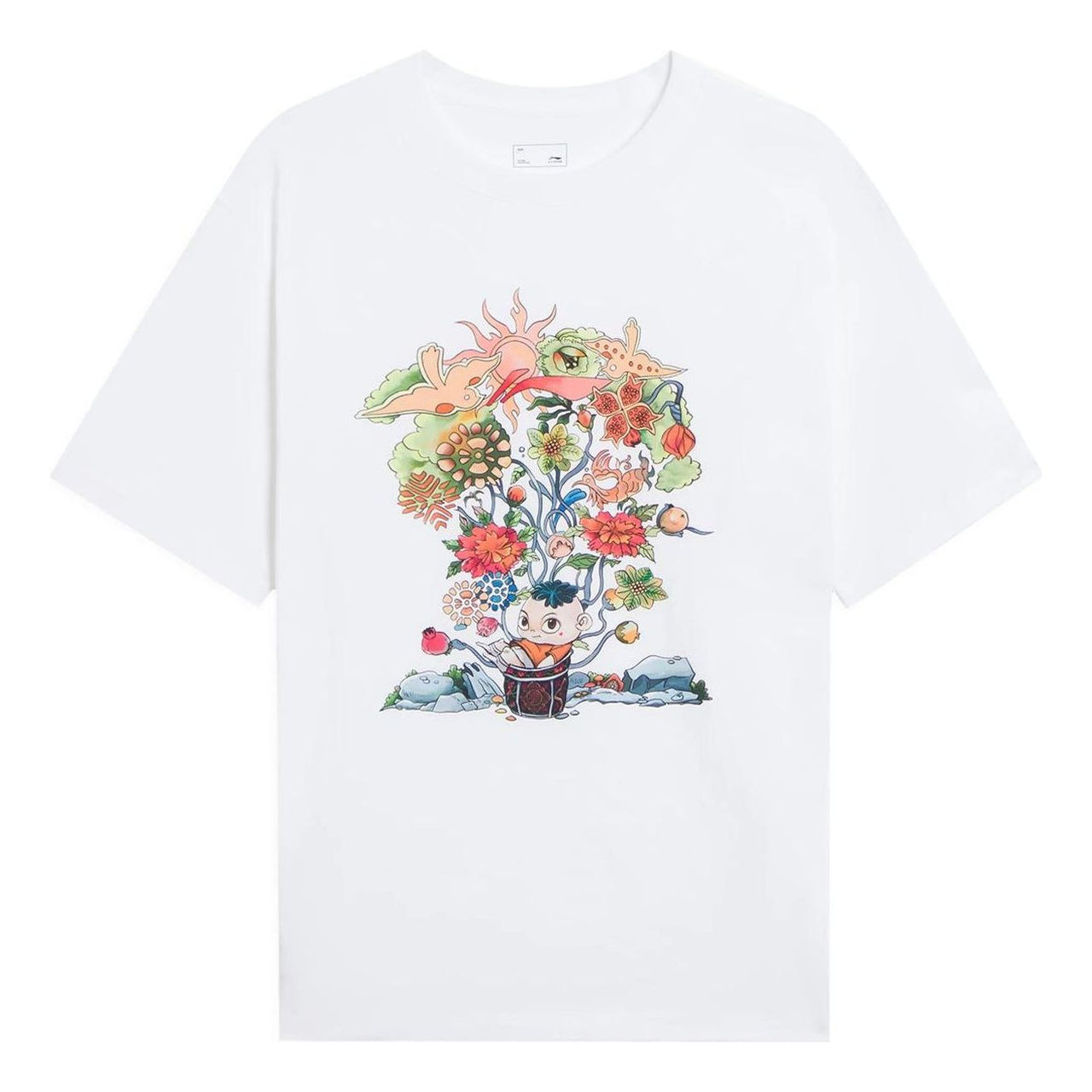 Li-Ning Floral Cartoon Graphic Loose Fit T-shirt 'White' AHSS753-1