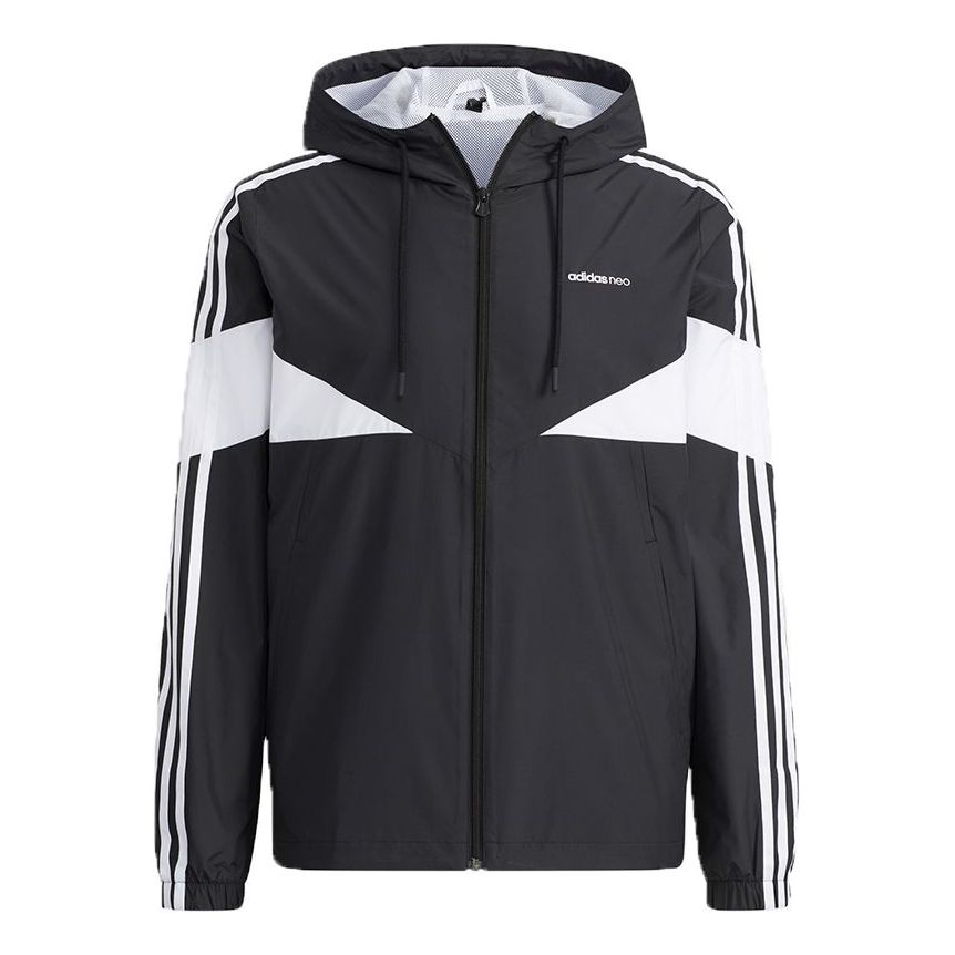 adidas neo M Icons 3s Wbkr Casual Sports Contrasting Colors Hooded Jacket Black H14228
