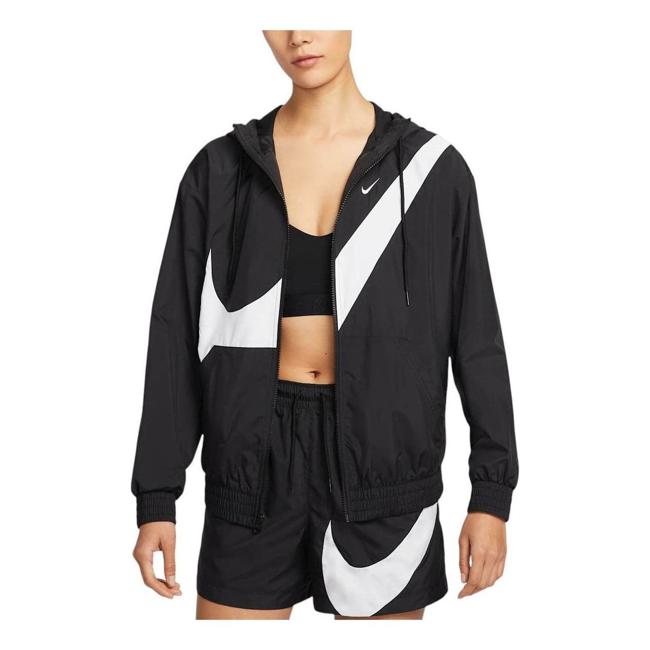 (WMNS) Nike Sportswear Classic Loose UV Protection Full Zip Logo Jacket Asia Sizing 'Black White' HM8972-010