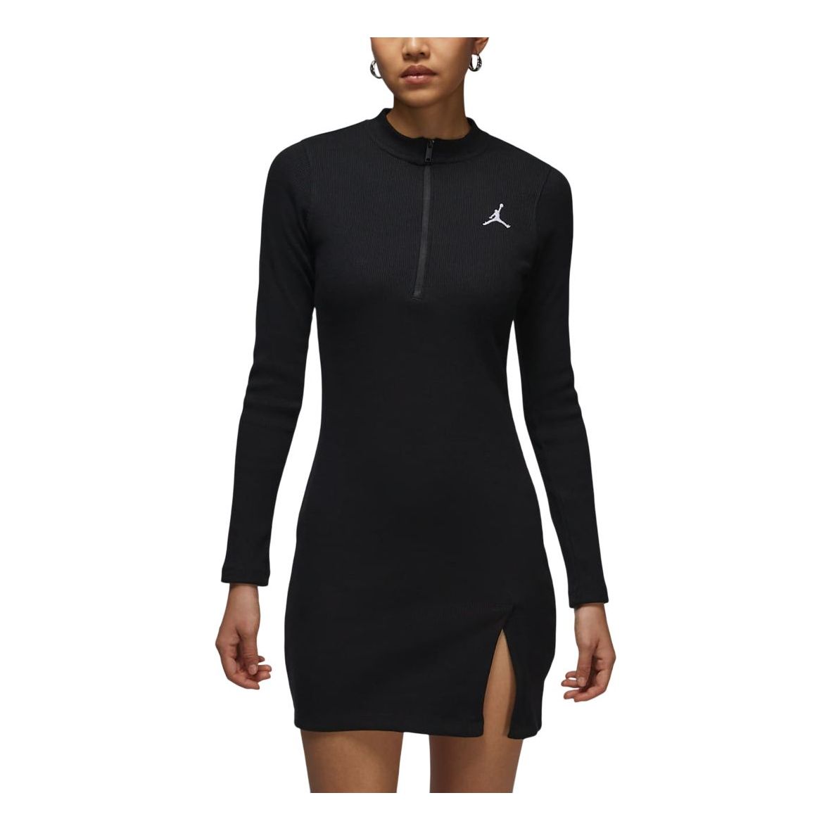 (WMNS) Air Jordan 1/2-Zip Long Sleeve Knit Dress Asia Sizing 'Black' HF9478-010