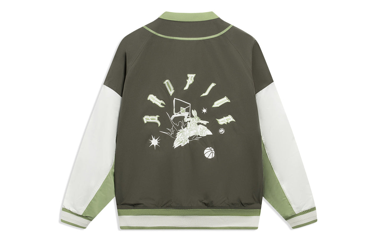 Li-Ning BadFive Graphic Cotton Baseball Jacket 'Olive White' AJMT017-5