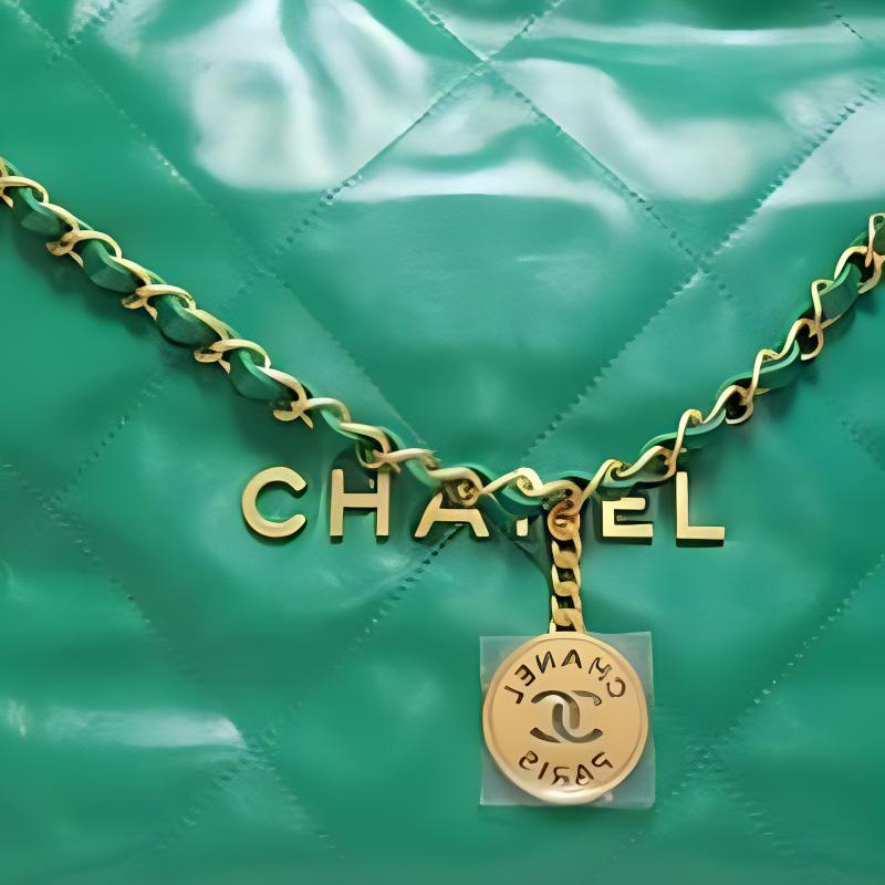 CHANEL 22Bag Shiny Calfskin Tote Bag Shopping Bag Handbag Shoulder Bag Small Size Women's Green