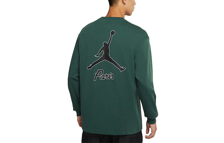 Men's Air Jordan Paris Saint-Germain Casual Alphabet Printing Round Neck Long Sleeves Green DB6513-333