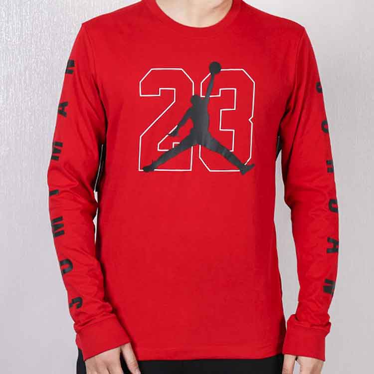 Air Jordan Large Logo Basketball Numeric Casual Breathable Sports Round Neck Long Sleeves Red AQ3702-687