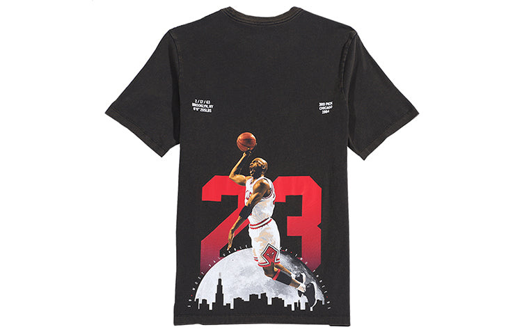 Air Jordan Back Printing Flying Man Retro Short Sleeve Distress Black AQ3735-010