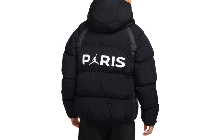 Men's Air Jordan Paris Saint-Germain Badge Hooded Loose Padded Black Jacket DB6495-010