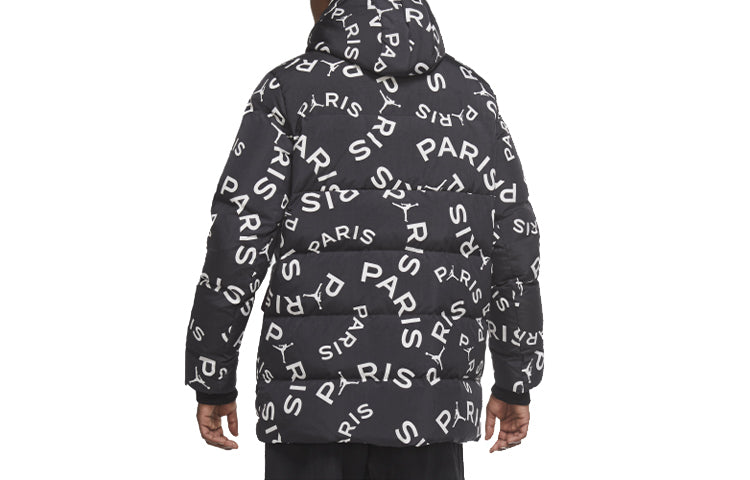 Air Jordan Paris Saint-Germain Casual protection against cold Stay Warm hooded down Jacket Black CK9737-010