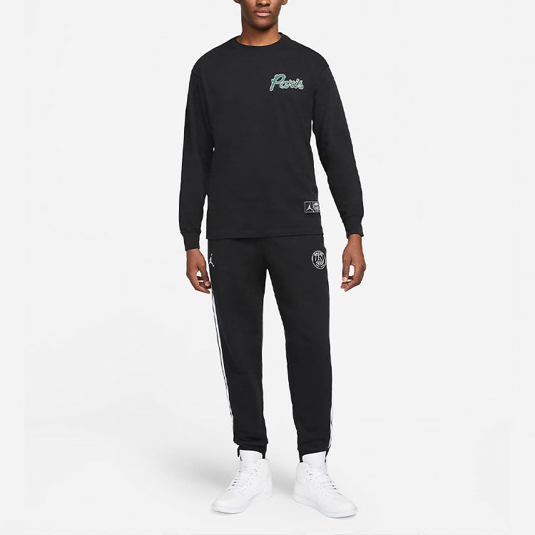 Men's Air Jordan Paris Saint-Germain Casual Alphabet Printing Round Neck Long Sleeves Black DB6513-010