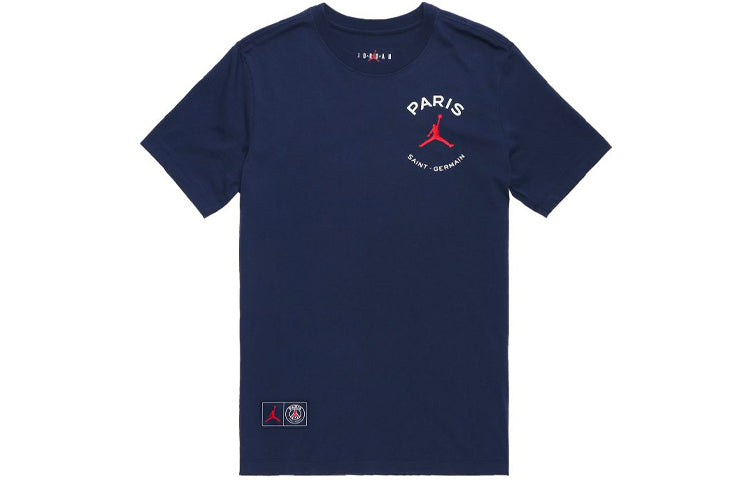 Air Jordan Paris Saint-Germain team logo Logo Printing Sports Round Neck Short Sleeve Blue DB6515-410