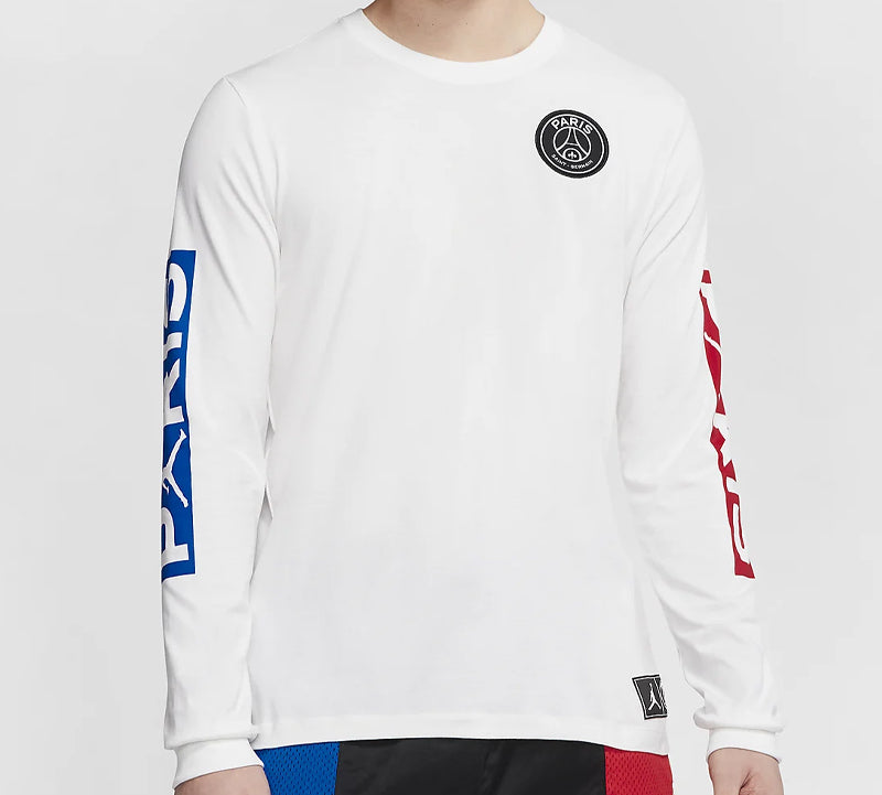 Air Jordan Paris Saint-Germain Chest Logo Printing Long Sleeves White BQ8383-101