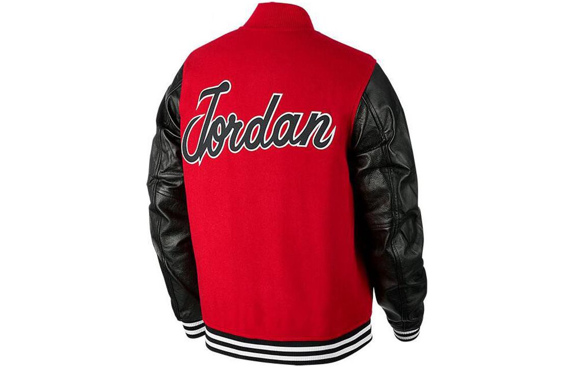 Men's Air Jordan Splicing Design Six Crowns Printing Baseball Jacket Red BQ5166-657