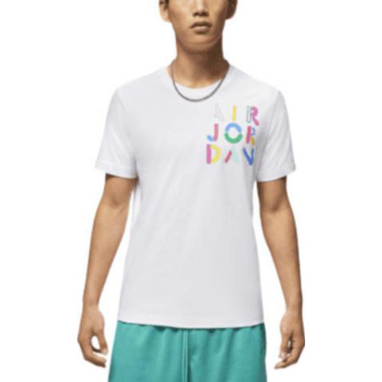 Air Jordan Brand Multi-Color Logo Printing Round Neck Short Sleeve White DM3079-100