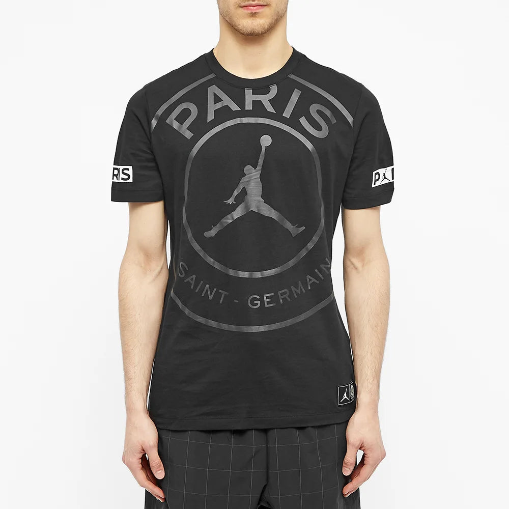 Air Jordan Paris Saint-Germain Logo Tee Printing Short Sleeve US Edition Black BQ8384-010