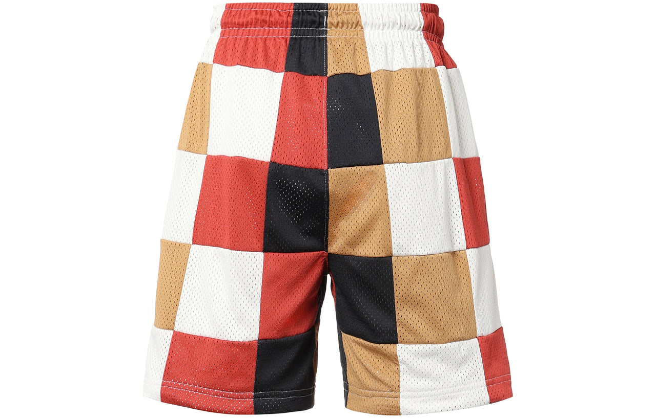 Men's Air Jordan Loose Plaid Colorblock Mesh Shorts Red Clay Element Gold Colorblock DQ8348-662