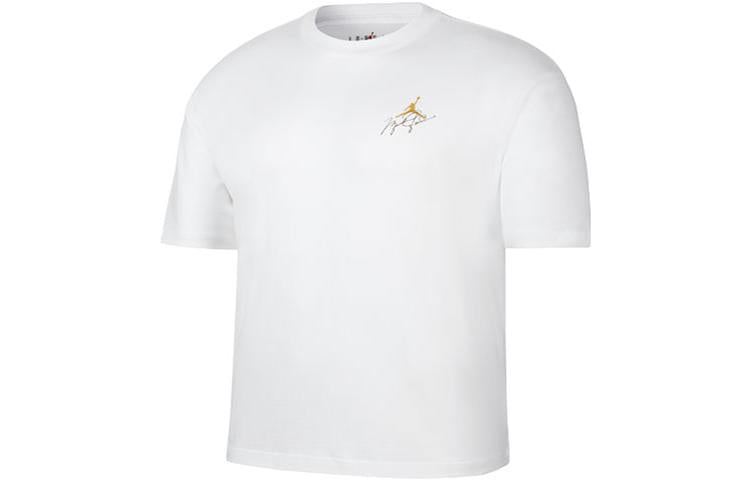 Men's Air Jordan Minimalistic Back Large Logo Printing Casual Round Neck Short Sleeve White Yellow T-Shirt DZ4055-102