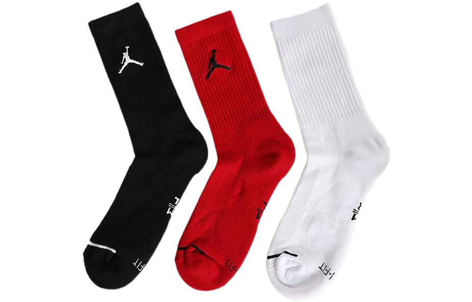 Air Jordan Solid Color Embroidered Athletic Socks Unisex 3 Pairs Black + Red + White SX5545-011