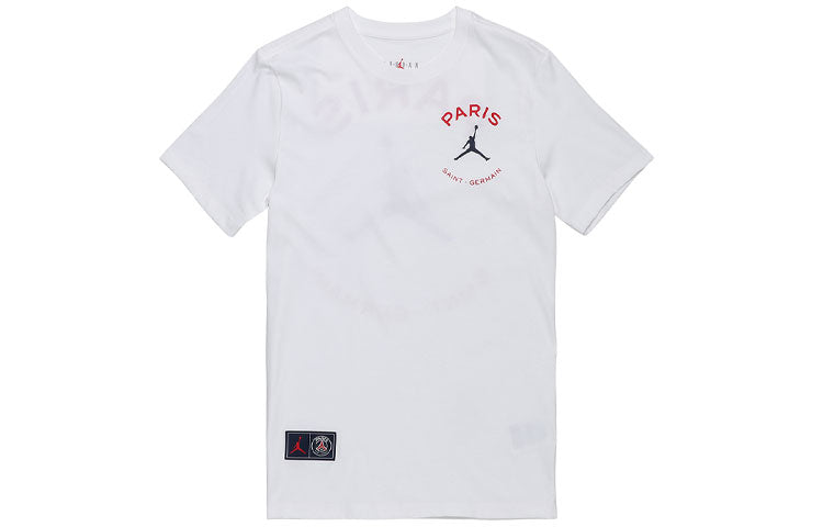 Air Jordan Paris Saint-Germain Logo Printing Sports Round Neck Short Sleeve White DB6515-100