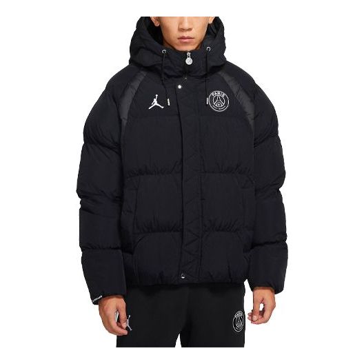 Men's Air Jordan Paris Saint-Germain Badge Hooded Loose Padded Black Jacket DB6495-010