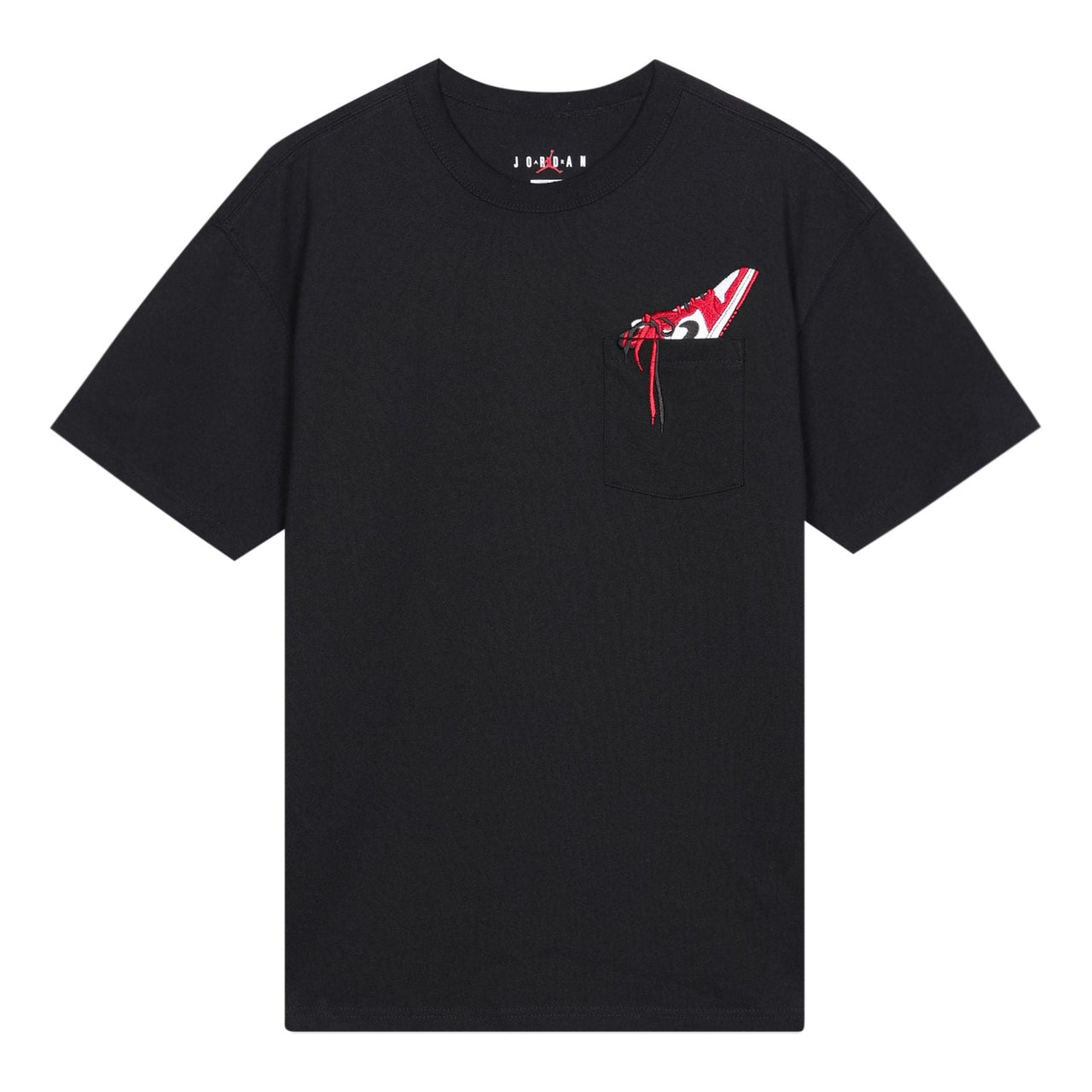 Men's Air Jordan 1 Pocket Shoes Embroidered Round Neck Short Sleeve Black T-Shirt DO1928-010