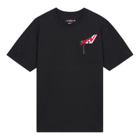 Men's Air Jordan 1 Pocket Shoes Embroidered Round Neck Short Sleeve Black T-Shirt DO1928-010