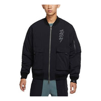 Men's Air Jordan Zion Flight Alphabet Embroidered Aviator Woven Padded Clothes Black Jacket DJ5868-010