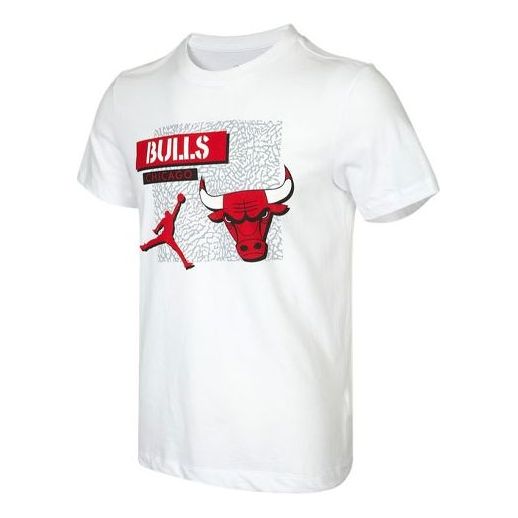 Men's Air Jordan Chicago Bulls Basketball Sports Printing Round Neck Short Sleeve White T-Shirt DA6611-100