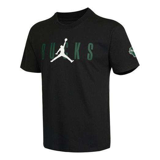 Air Jordan Milwaukee Bucks Basketball Sports Printing Round Neck Short Sleeve Black DA6515-010