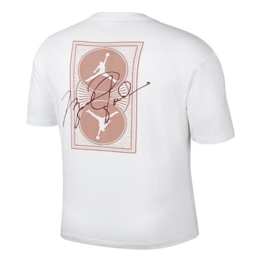 Men's Air Jordan Minimalistic Back Large Logo Printing Casual Round Neck Short Sleeve White Pink T-Shirt DZ4055-101