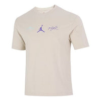 Men's Air Jordan Back Character Alphabet Printing Casual Round Neck Short Sleeve Beach White T-Shirt DM1445-126