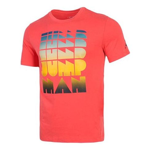 Air Jordan Gradient Multi-Color Alphabet Washed Round Neck Short Sleeve Red CN3108-631