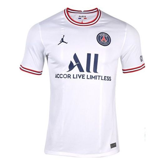 Men's Air Jordan Paris Saint-Germain Fan Edition 21-22 Season Sports Soccer/Football Short Sleeve 4 Away White Jersey DH7471-101