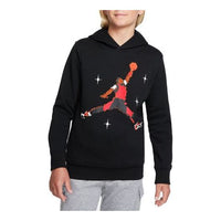 (GS) Air Jordan Large Pattern Printing Fleece Pullover hooded logo Boy Black DQ8749-010