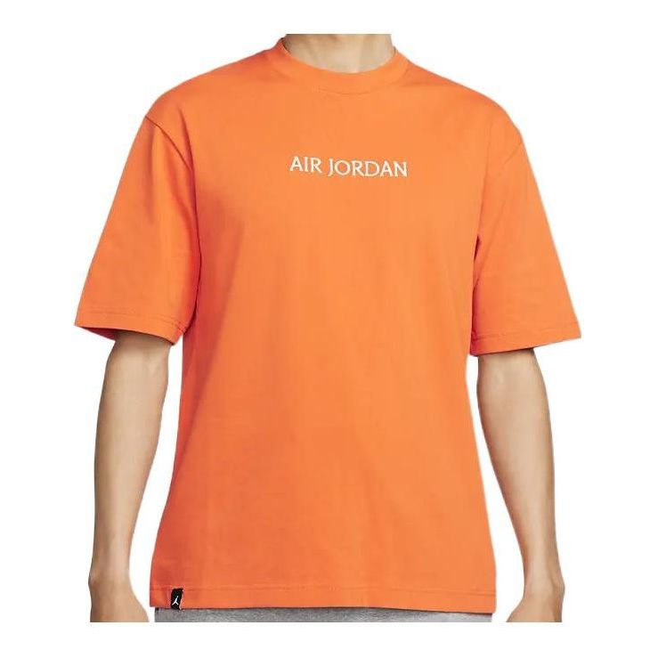 Men's Air Jordan Solid Color Alphabet Logo Round Neck Short Sleeve Orange T-Shirt DO6100-847