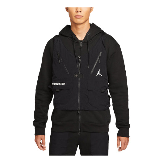 Air Jordan Multiple Pockets Solid Color Logo Detachable Fleece Lined Hooded Jacket Black DC9582-010