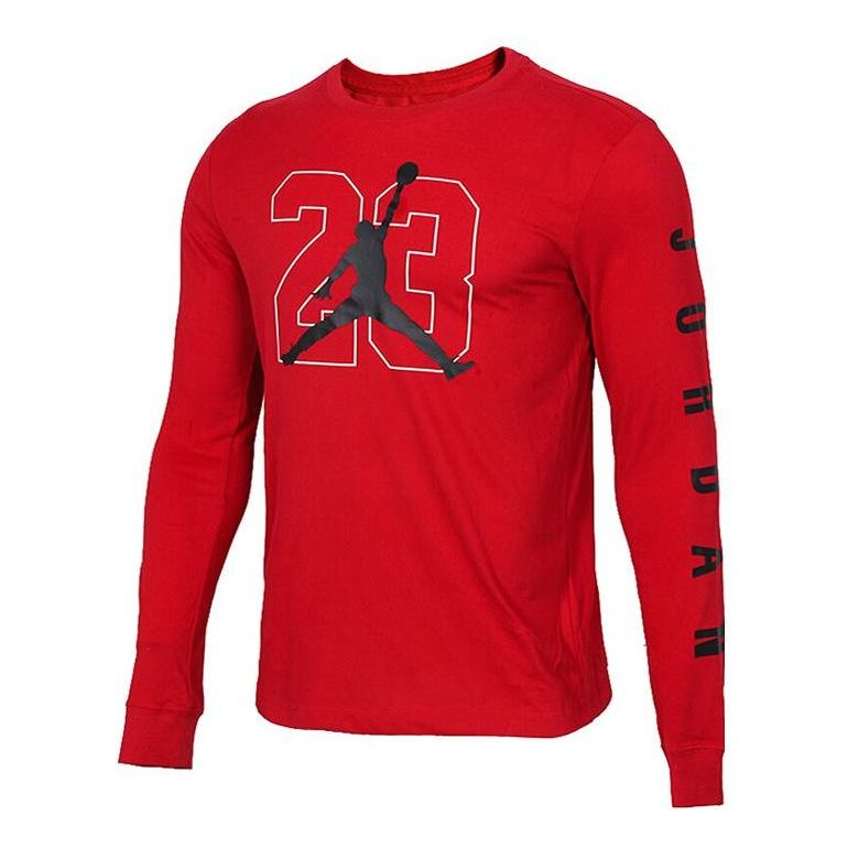 Air Jordan Large Logo Basketball Numeric Casual Breathable Sports Round Neck Long Sleeves Red AQ3702-687