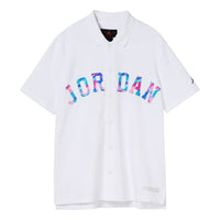 Air Jordan Solid Color Lapel Button Brand Multi-Color Embroidered Short Sleeve T-Shirt Men's White DX6299-100