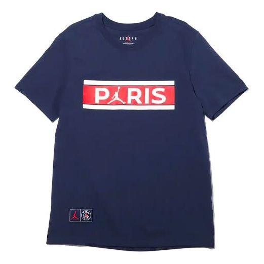 Air Jordan Wordmark Paris Saint-Germain Alphabet Printing Soccer/Football Sports Short Sleeve Navy Blue DB6511-410