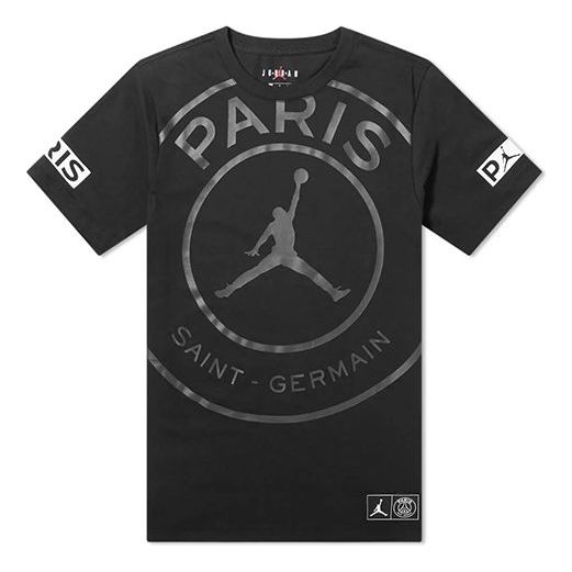 Air Jordan Paris Saint-Germain Logo Tee Printing Short Sleeve US Edition Black BQ8384-010