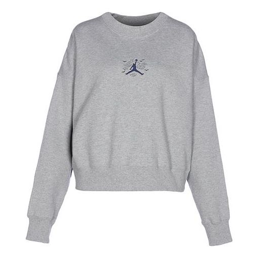 (WMNS) Air Jordan Logo Printing Sports Long Sleeves Round Neck Hoodie 'Grey' DQ0864-063