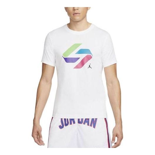 Men's Air Jordan Casual Pattern Logo Printing Round Neck Pullover Short Sleeve White T-Shirt DV5537-100