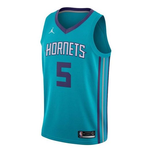 Men's Air Jordan NBA Retro Basketball Jersey/Vest SW Fan Edition Charlotte Hornets No. 5 Blue Green 864463-430