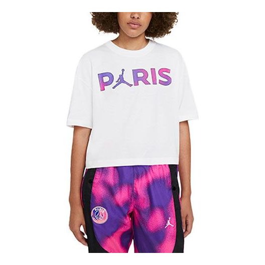 (WMNS) Air Jordan Paris Saint-Germain Printing Short Sleeve White CZ7506-100