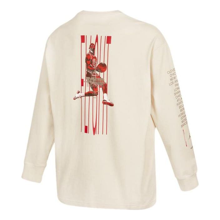 Men's Air Jordan SS22 Logo Printing Round Neck Long Sleeves Autumn Creamy White T-Shirt DM0847-104