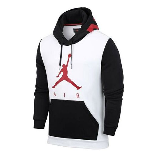 Men's Air Jordan Colorblock Logo Printing Fleece Lined Stay Warm Hooded Pullover Sports White CK1349-100