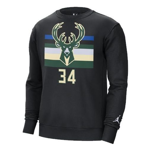 Air Jordan NBA Milwaukee Bucks Sports Fleece Round Neck Black DC0814-010