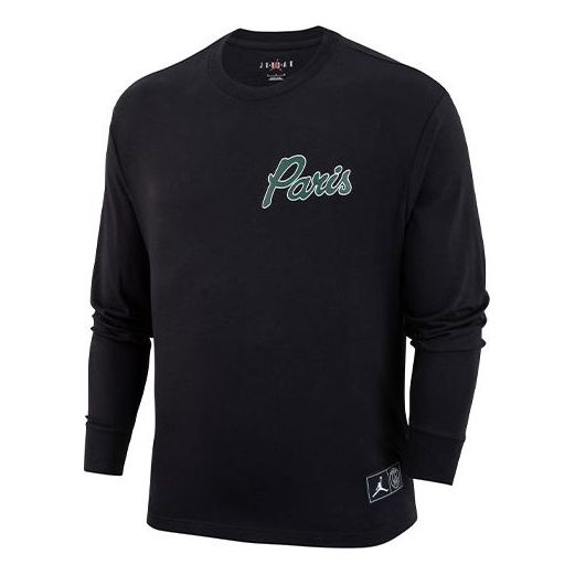 Men's Air Jordan Paris Saint-Germain Casual Alphabet Printing Round Neck Long Sleeves Black DB6513-010